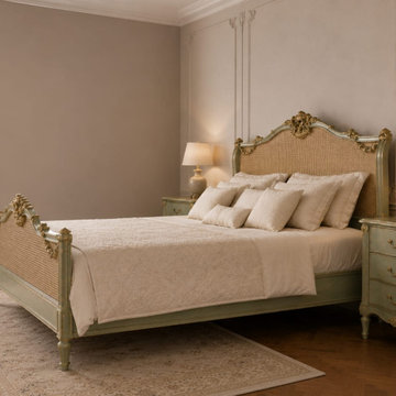 Luxury French Country Cane Bed with Hand Carved Rococo Details