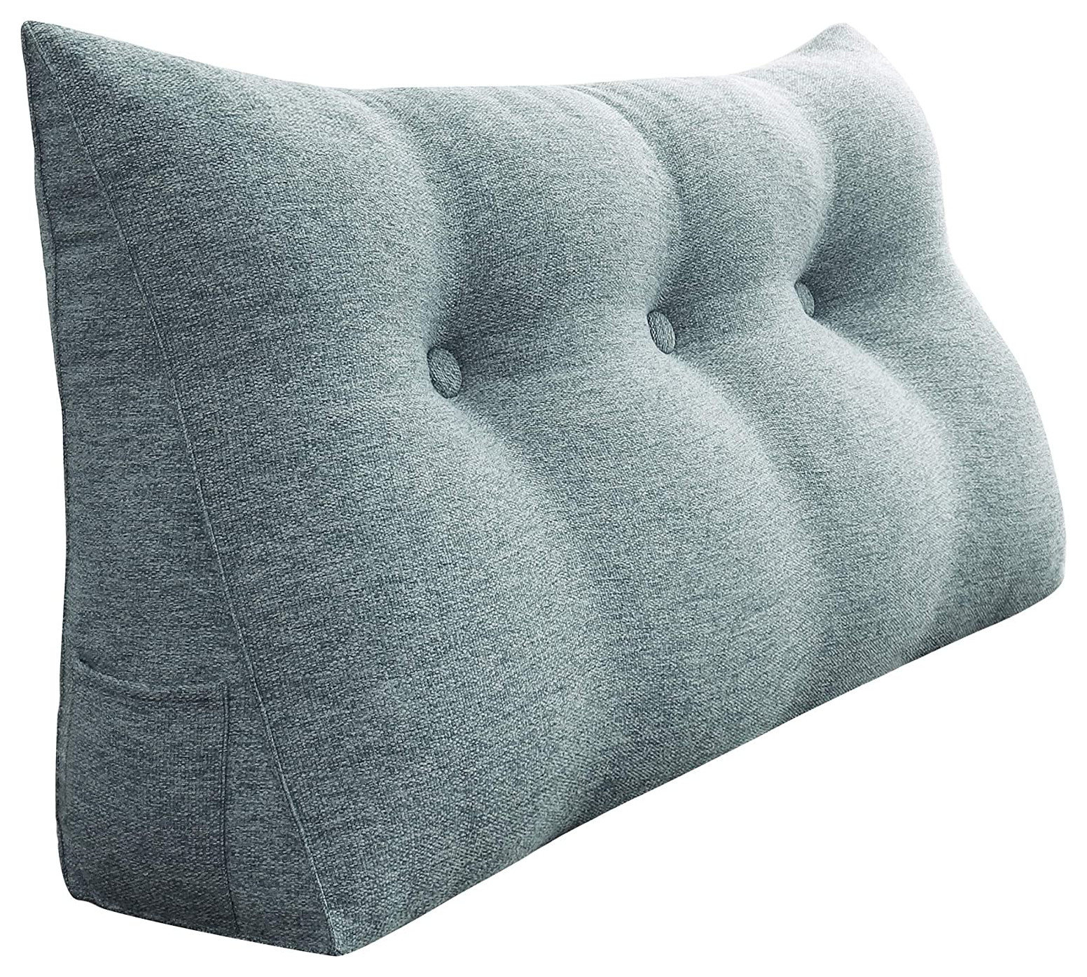 Bed Rest Reading Wedge Pillow for Headboard Daybed Dorm Light Gray Linen Blend, 39x20x8