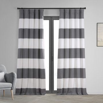 HStripe Cotton Blackout Curtain Single Panel, Slate Grey & Off White, 50w X 96l