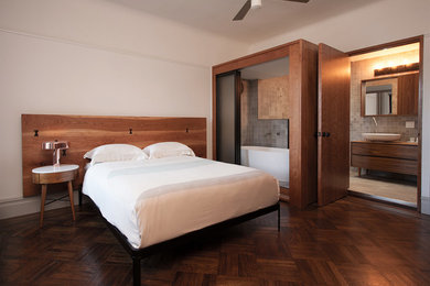 Trendy bedroom photo in New York