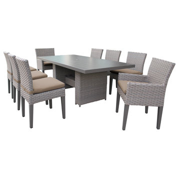 Florence Rectangular Patio Dining Table, 6 No Arm and 2 Arm Chairs, Wheat
