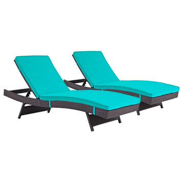 Convene Chaise Outdoor Upholstered Fabric Set of 2, Espresso Turquoise