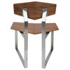 Flight Modern Industrial Stainless Steel Chairs, Walnut Wood, Set of 2