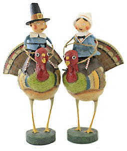 Lori Mitchell Tom & Goody On Gobblers Polyresin Pilgrims Thanksgiving 92295