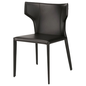Wayne Dining Chair, Armless Side Chair, Leather Guest Chair, Leather, Black