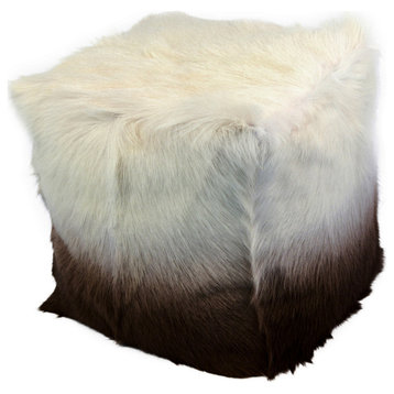 16 Inch Fur Pouf Cappuccino Ombre Brown Contemporary