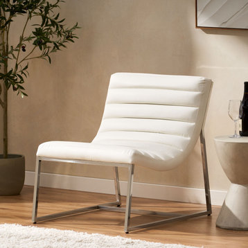 GDF Studio Kingsbury White Bonded Leather Lounge Accent Chair