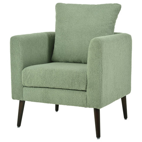 GDF Studio Modern Fabric Upholstered Accent Chair With Solid Wood Legs, Green/Teddy