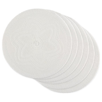 White Floral Pp Woven Round Placemat, Set Of 6
