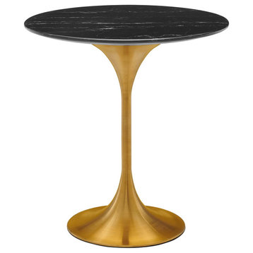 Sofa Side Table, Round, Black Gold, Artificial Marble, Metal, Modern