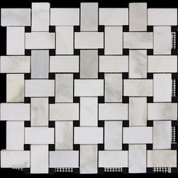 Calacatta Gold Italian Marble Basketweave Mosaic Tile with Black Dots Honed - Products