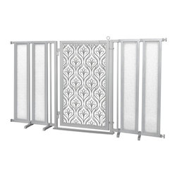 Fusion Gates - 71.5"-74" Satin Nickel Fusion Gate with Satin Harvest Design - Dog Gates