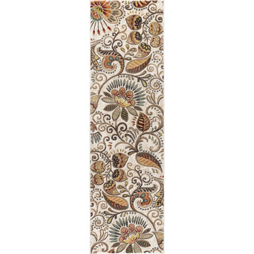 Giselle Transitional Floral Area Rug, Ivory, 2'3'' X 7'7''