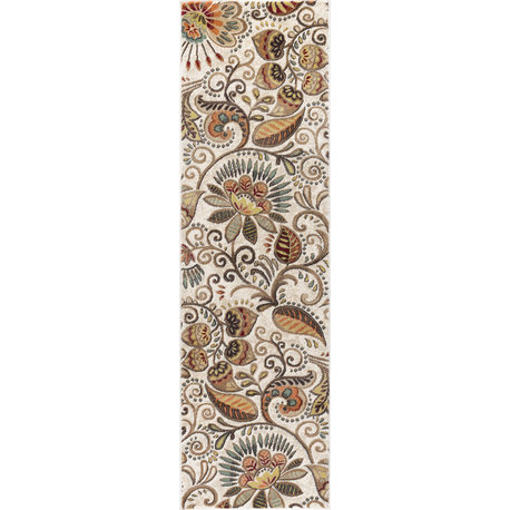 Giselle Transitional Floral Area Rug, Ivory, 2'3''x10'