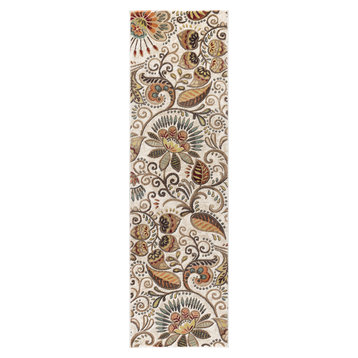 Giselle Contemporary Abstract Ivory Runner Rug, 2'x10'