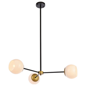 Brooke 32" Pendant, Black and Brass With White Shade