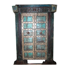 Mogulinterior - Consigned Antique Indian Hand-Carved Haveli Teak Wood Double Door & Frame - Interior Doors