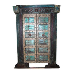 Mogulinterior - Consigned Antique Indian Hand-Carved Haveli Teak Wood Double Door & Frame - Bookcases