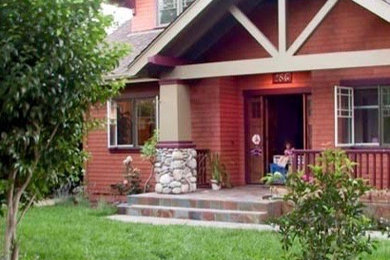 Mid-sized arts and crafts brown two-story wood exterior home photo in San Francisco