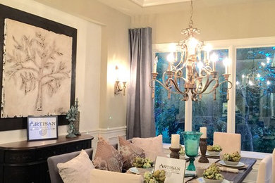 Mid-sized elegant dark wood floor and brown floor enclosed dining room photo in Cincinnati with beige walls and no fireplace