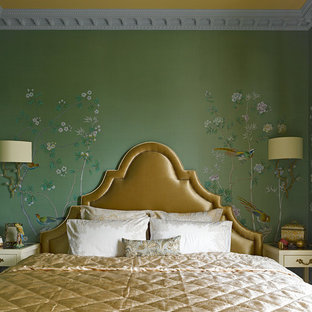 Ispirazione per una camera matrimoniale etnica con pareti verdi