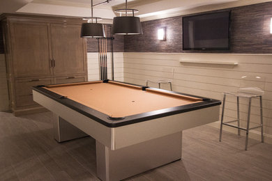 Basement - mid-sized eclectic walk-out ceramic tile basement idea in New York