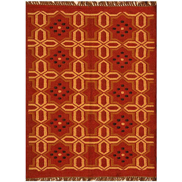 Handwoven Jute and Wool Crosses Rug, Sunset, 6'x9'