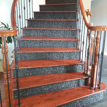 Before and After - New Hardwood and Stone Staircase