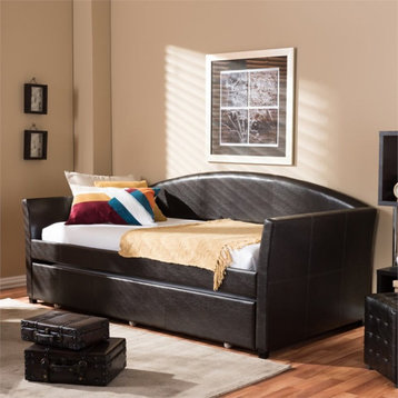 Bowery Hill Modern Faux Leather Twin Daybed with Trundle in Brown