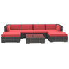 Hawaii Outdoor Patio Furniture Sofa Sectional, 7-Piece Set, Coral Red
