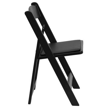 Black Resin Folding Chair With Black Vinyl Padded Seat, Set of 2