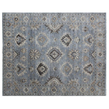Antique Weave Oushak Hand-Knotted New Zealand Wool Light Blue Area Rug, 8'x10'