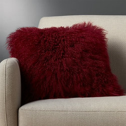 16" mongolian sheepskin maroon pillow | CB2 - Bed Pillows