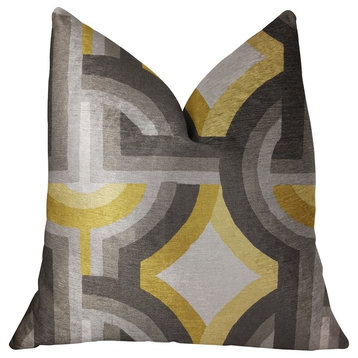 Delightful Chain Yellow, Beige and Gray Luxury Throw Pillow, 18"x18"