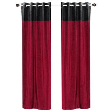 Lined-Signature Burgundy and Black ring top velvet Curtain Panel-43Wx84L-Piece