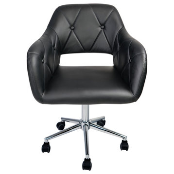 Brittney Tufted Leatherette Vanity Chair, Black