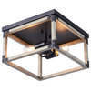 2-Light Rustic Industrial Flush Mount Ceiling Light w Open Cage