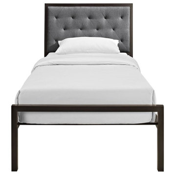 Modway Mia Twin Powder-coated Steel and Fabric Bed in Brown/Gray