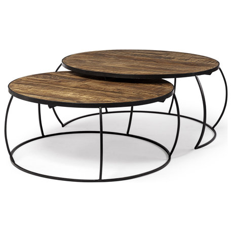 S2 41" & 38" Round Wood Top Nesting Coffee Tables