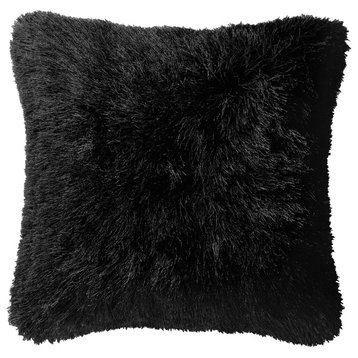 Loloi 100% Polyester Shag Pillow, 22"x22", Black, Polyester/Polyfill