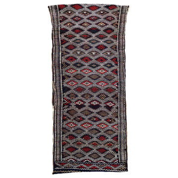 Handmade Vintage Moroccan Berber Kilim, Cushion, 1.2'x2.8', 38cmx87cm 1950s