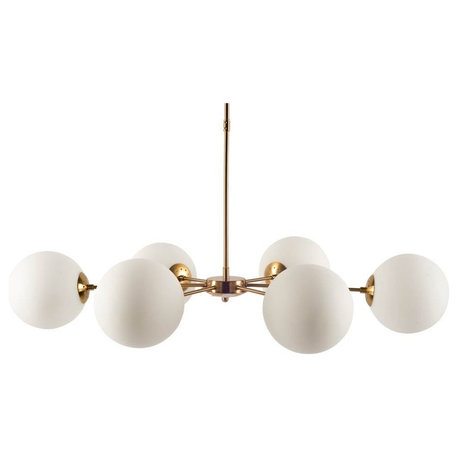 Lahey Gold Metal With Frosted Glass Globe Six Bulb Chandelier