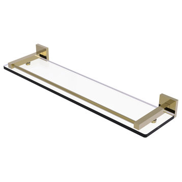 Montero 22" Glass Shelf with Gallery Rail, Unlacquered Brass