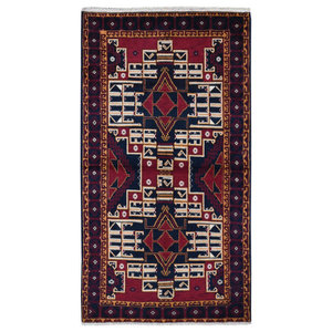 Wool ft Traditional Afghan Design Handmade Baluchi Rug Smoky Black 3' 8 x 6' 4