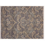 Bareens Designer Rugs - Contemporary Ziegler Cyril Gray Wool&Silk Rug - 2'2'' x 3'0'' - Enhance the ambiance of your home with this magnificent Persian-influenced Turkish hand-knotted rug made by skilled artisans capable of creating the most exceptional vegetable dyes and hand-spun wool. This exquisite handmade rug is a one-of-a-kind  Kafkaz, otherwise identified as Chobi, Chobi Peshawar, Oushak, or Ziegler rug. These handmade rugs are crafted in Pakistan utilizing superior-quality wool imported from Australia, New Zealand, and Korea in two types of weaves: the Persian weave and the Mori weave. This rug is meticulously crafted by hand using the finest natural vegetable dyes extracted from local plants. The artisans use a blend of hand-spun local and fine merino wool, resulting in a rug with a compelling texture, higher lanolin content, and longer staple. The artisans occasionally incorporate natural or artificial silk into the pile to enhance specific motifs. The finished product is an awe-inspiring execution of flawless design and an understated palette that exudes elegance.