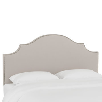 Brenson Twin Nail Button Notched Headboard, Linen Putty