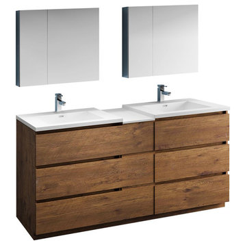 Lazzaro 72" Rosewood Double Sink Vanity Set, Versa Faucet, Brushed Nickel