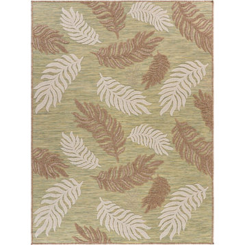 8' X 10' Green And Ivory Indoor Outdoor Area Rug