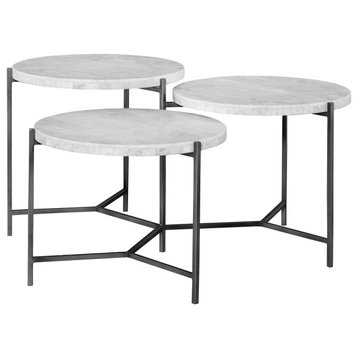 Tiered White Marble Top 3 Level Coffee Table Round Minimalist Open