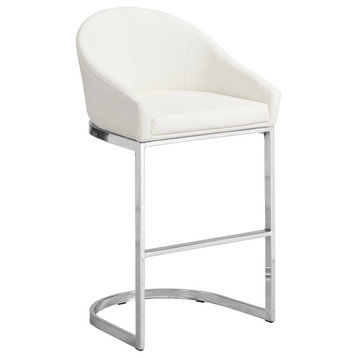 Torano 26" Upholstered Counter Stool, White/Chrome